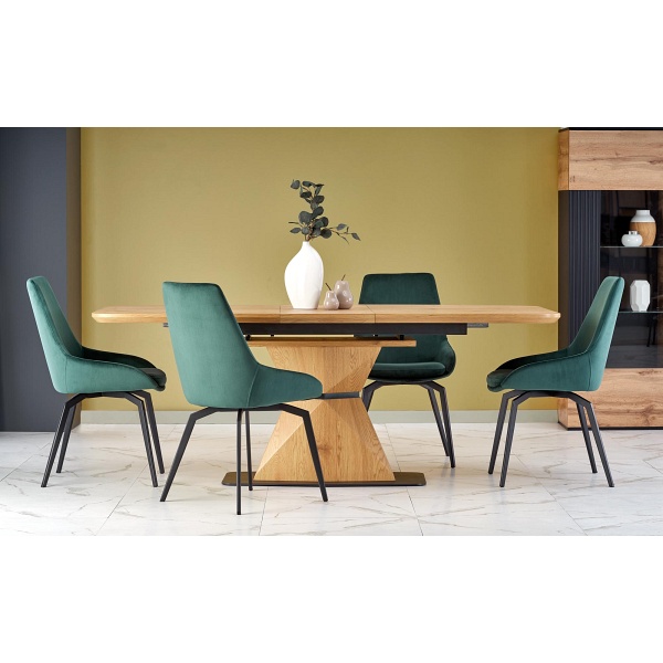 Stół DIAMOND rozkładany blat - dąb złoty, noga - dąb złoty - Halmar