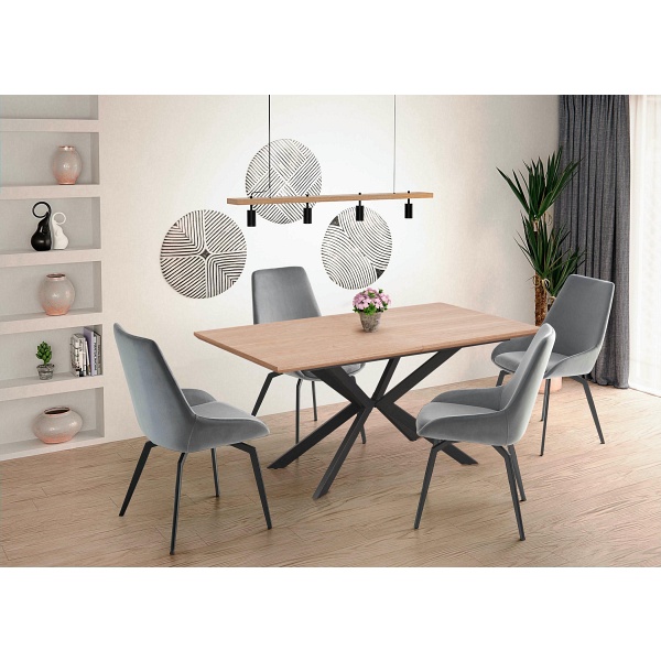 Stół LEGARTO rozkładany blat - dąb naturalny, noga - czarny - Halmar