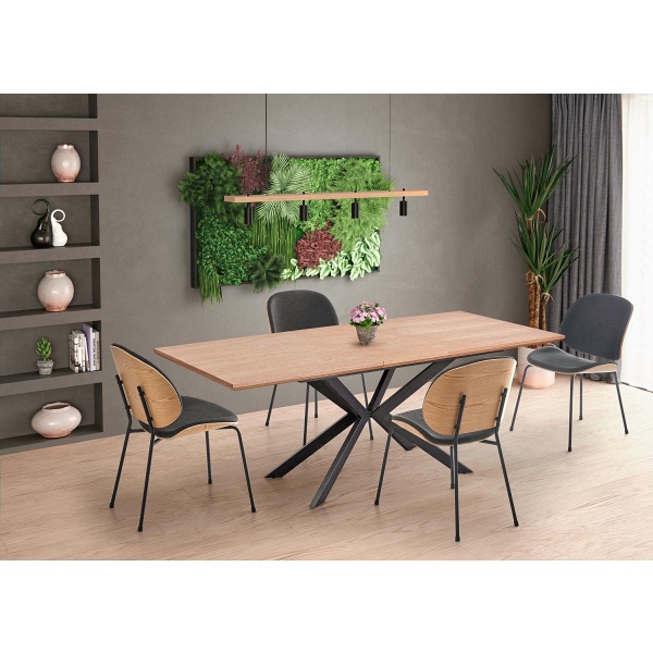 Stół LEGARTO rozkładany blat - dąb naturalny, noga - czarny - Halmar