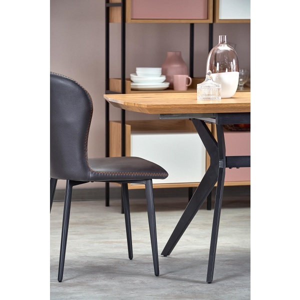 Stół GUSTAVO rozkładany blat - dąb złoty, nogi - czarny - Halmar