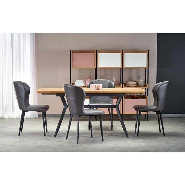 Stół GUSTAVO rozkładany blat - dąb złoty, nogi - czarny - Halmar