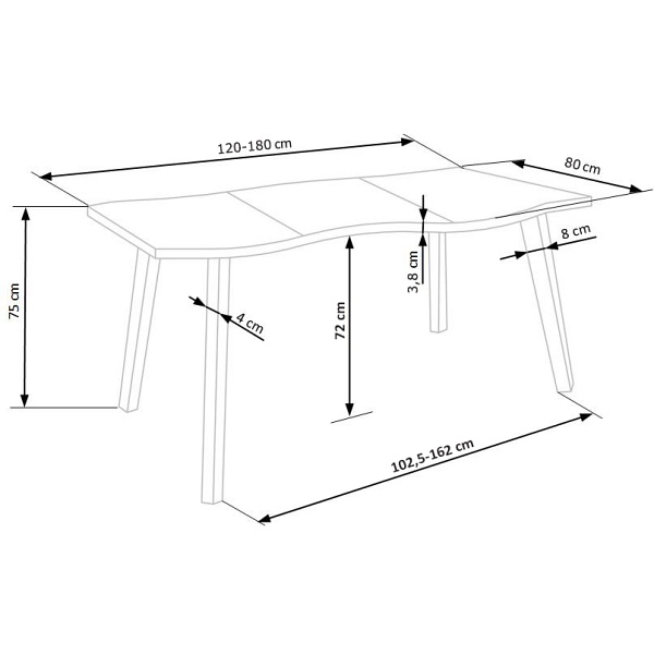 Stół DICKSON rozkładany 120-180/80 cm, blat - naturalny, nogi - czarny - Halmar