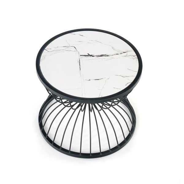 Ława KIM blat - biały marmur, stelaż - czarny - Halmar