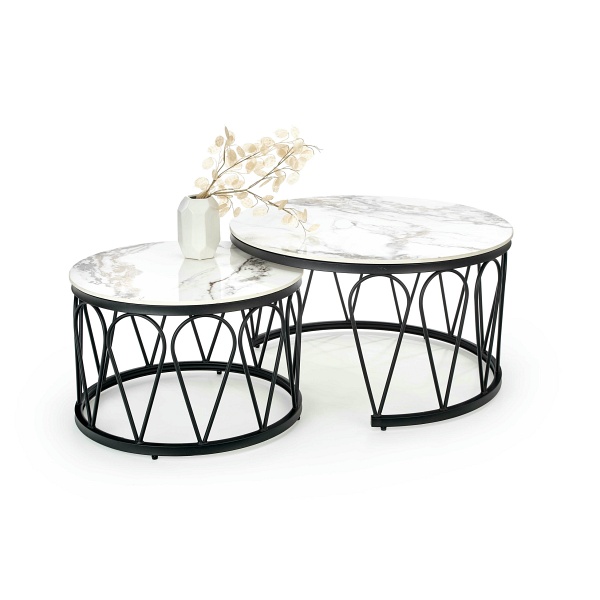 FORMOSA zestaw 2 ław, biały marmur / czarny - Halmar