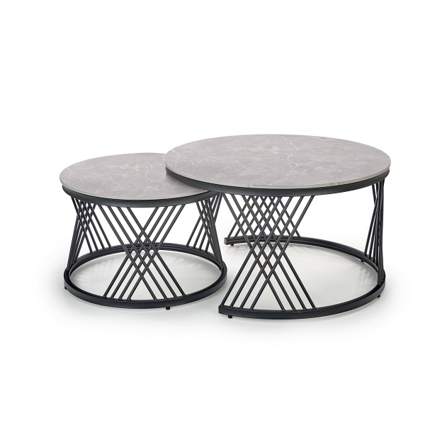 FLAMINGO zestaw 2 ław, popielaty marmur/ czarny - Halmar