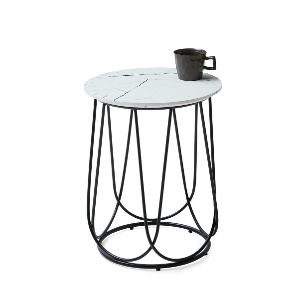 Ława NUBIRA S stelaż - czarny, blat - biały marmur - Halmar