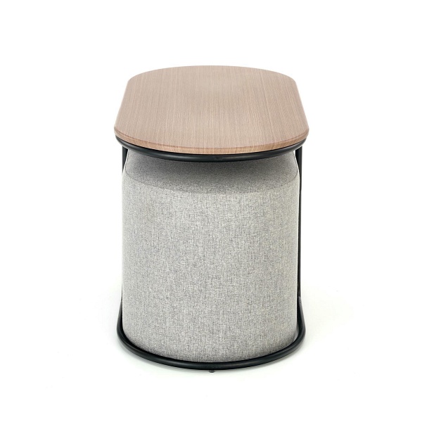 Ława PAMPA, z pufami, blat: orzech, nogi: czarny, pufa: popielaty - Halmar