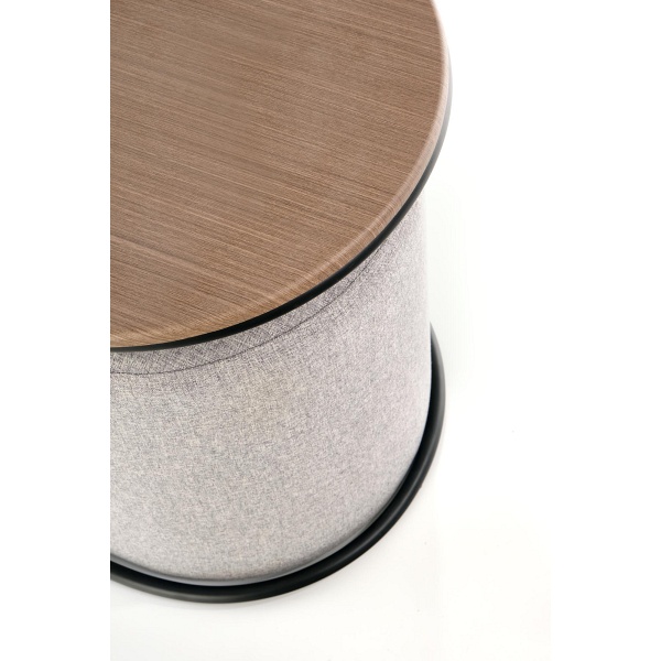 Ława PAMPA, z pufami, blat: orzech, nogi: czarny, pufa: popielaty - Halmar