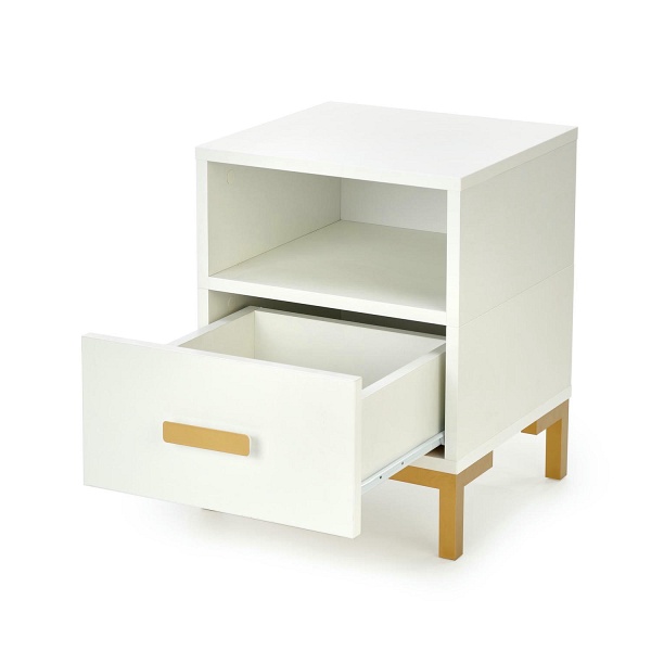 Szafka SILVIA nocna, biały - złoty - Halmar