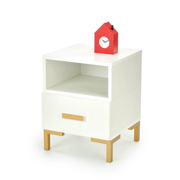 Szafka SILVIA nocna, biały - złoty - Halmar