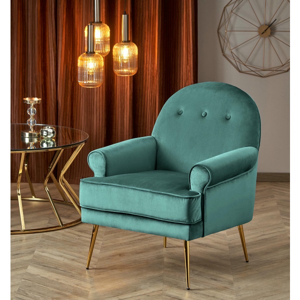 Fotel SANTI wypoczynkowy ciemny zielony / złoty - Halmar