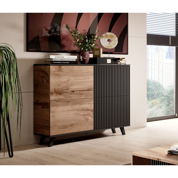 Komoda RANDOM KM-2 dąb wotan/czarny - Halmar