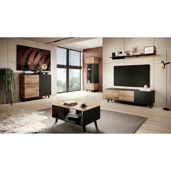 Stolik RANDOM RTV-1 RTV 150 cm dąb wotan/czarny - Halmar