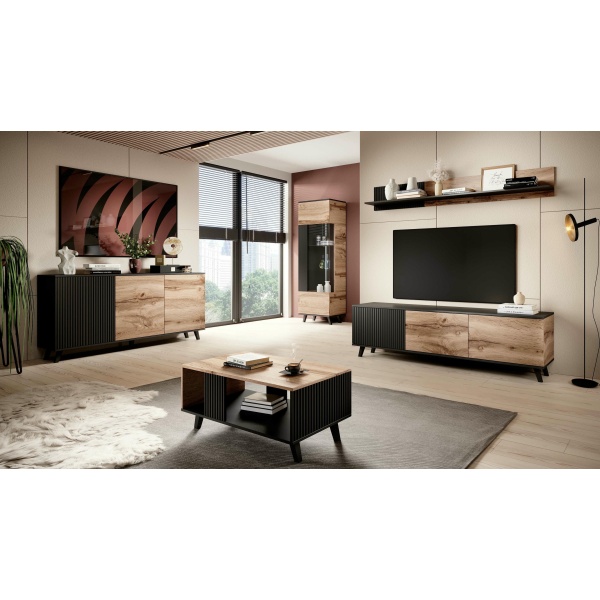 Stolik RANDOM RTV-2 RTV 180 cm dąb wotan/czarny - Halmar