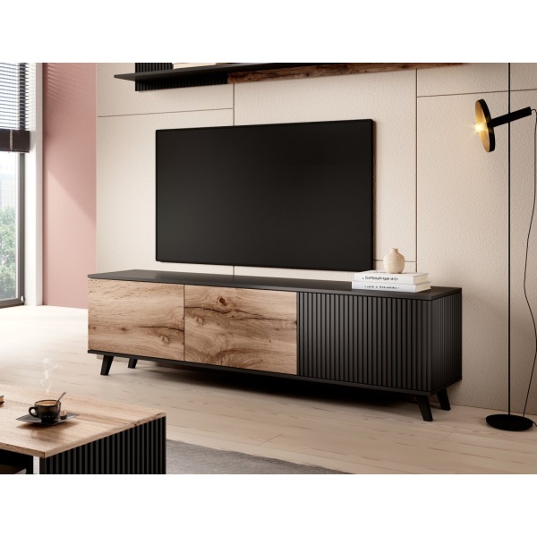 Stolik RANDOM RTV-2 RTV 180 cm dąb wotan/czarny - Halmar