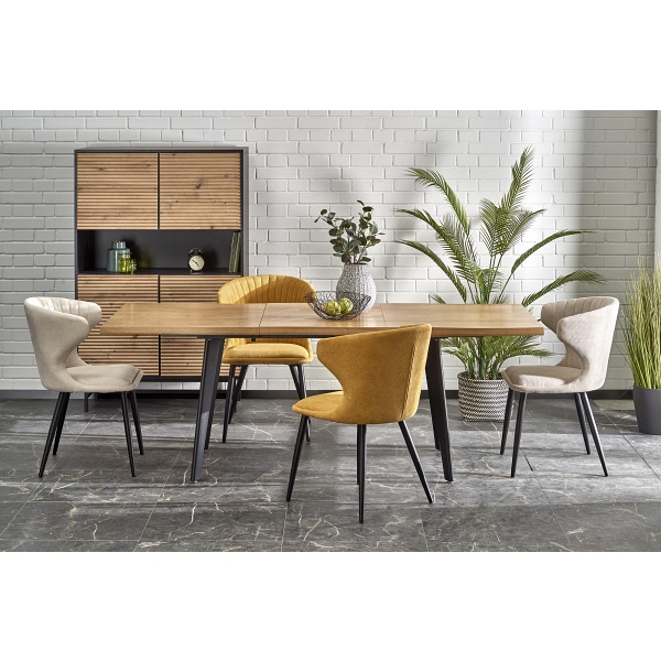 Stół DICKSON 2 rozkładany 150-210/90 cm, blat - naturalny, nogi - czarny - Halmar