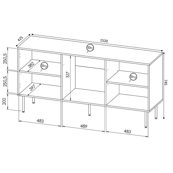 Komoda HOLE 152 czarny mat/ czarny mat - Halmar