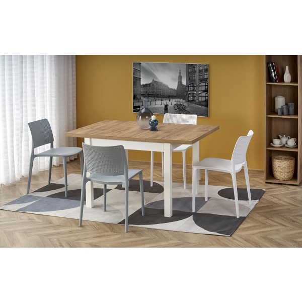 Stół TIAGO KWADRAT rozkładany 90-125/90 blat: dąb craft, nogi: biały - Halmar