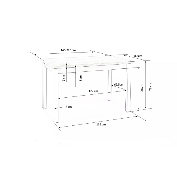 Stół TIAGO 2 rozkładany 140-220/80 blat: dąb craft, nogi: biały - Halmar