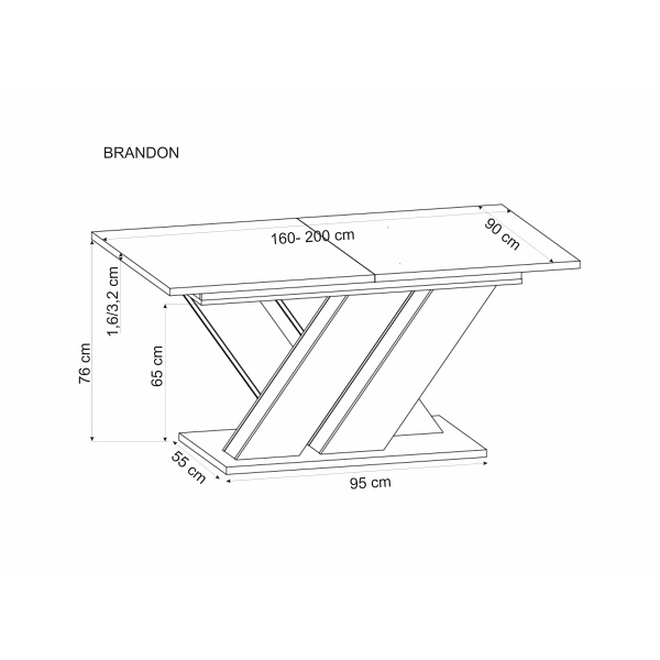 Stół BRANDON rozkładany 160-200/90 cm dąb wotan/czarny - Halmar