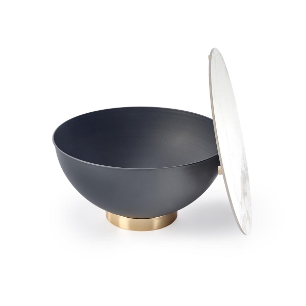 Ława CECILIA biały marmur / popielaty / złoty - Halmar