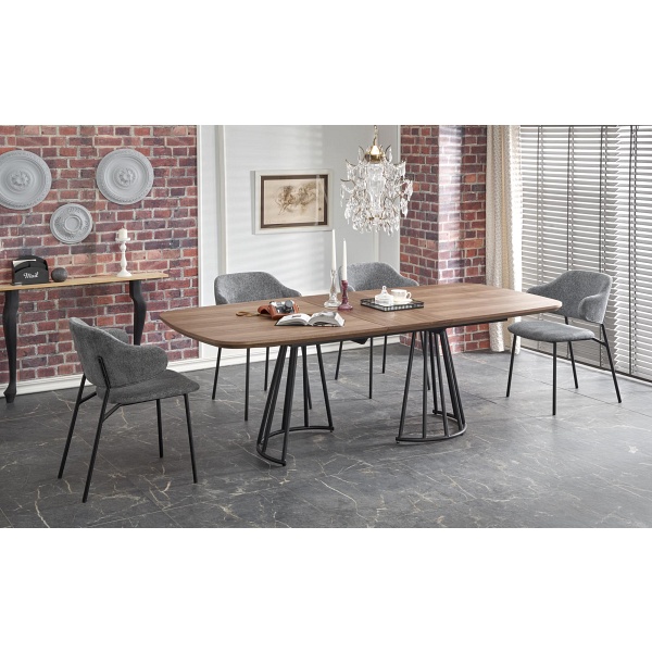 Stół EVERTON rozkładany, orzechowy / czarny - Halmar