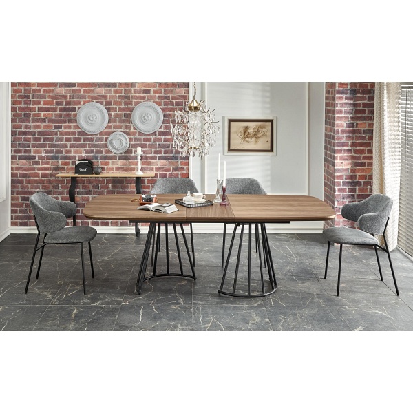 Stół EVERTON rozkładany, orzechowy / czarny - Halmar