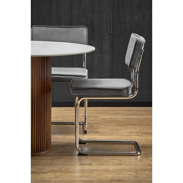 Stół BRUNO okrągły, biały marmur / orzechowy - Halmar