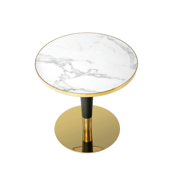 Stół MORATA okrągły, biały marmur / czarny / złoty - Halmar