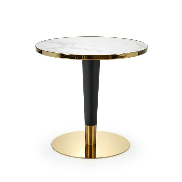 Stół MORATA okrągły, biały marmur / czarny / złoty - Halmar