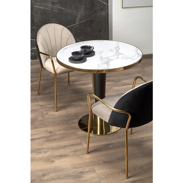 Stół MORATA okrągły, biały marmur / czarny / złoty - Halmar