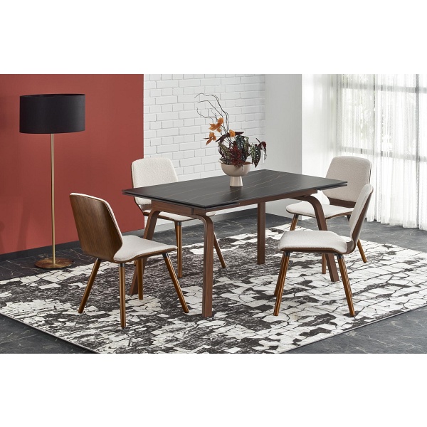 Stół LOZANO rozkładany, czarny marmur / orzechowy - Halmar