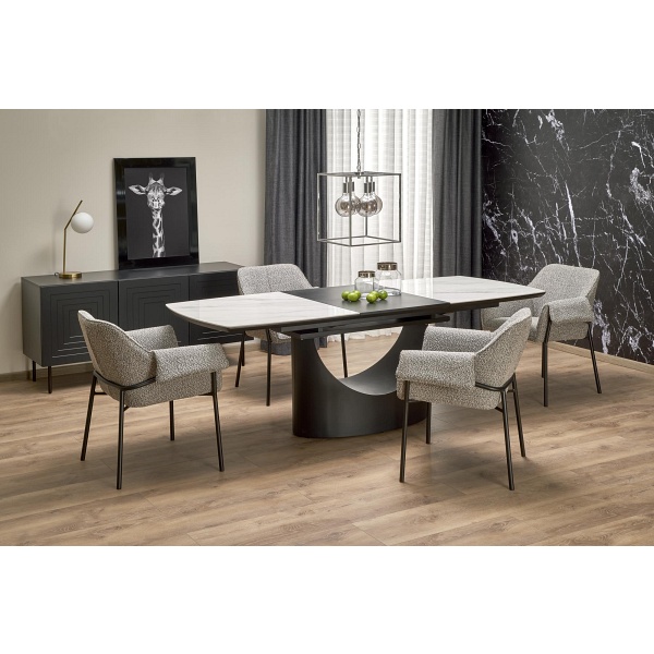 Stół OSMAN rozkładany, biały marmur / czarny - Halmar