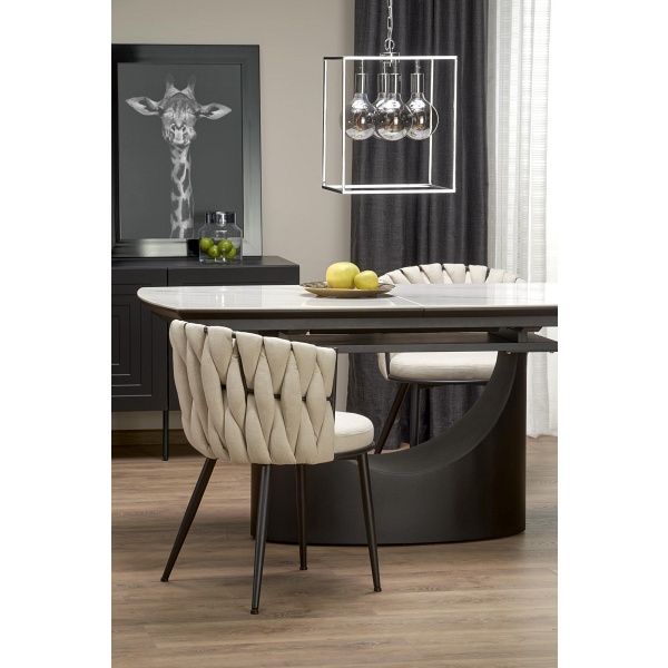 Stół OSMAN rozkładany, biały marmur / czarny - Halmar