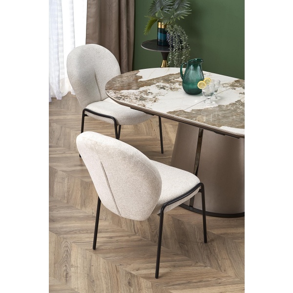 Stół ROBINSON rozkładany, beżowy marmur / cappuccino / czarny - Halmar