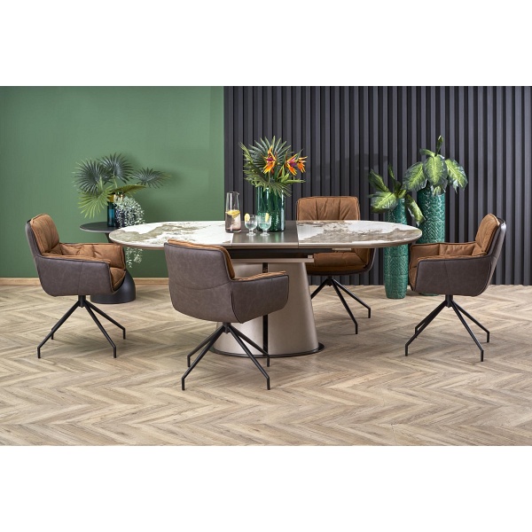 Stół ROBINSON rozkładany, beżowy marmur / cappuccino / czarny - Halmar