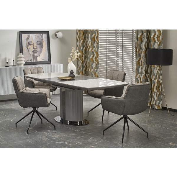 Stół DANCAN rozkładany, biały marmur / popielaty / jasny popielaty / czarny ) - Halmar