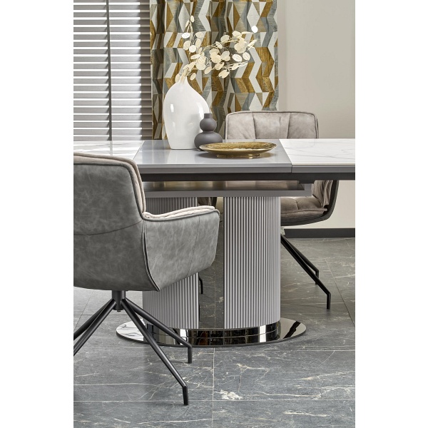 Stół DANCAN rozkładany, biały marmur / popielaty / jasny popielaty / czarny ) - Halmar