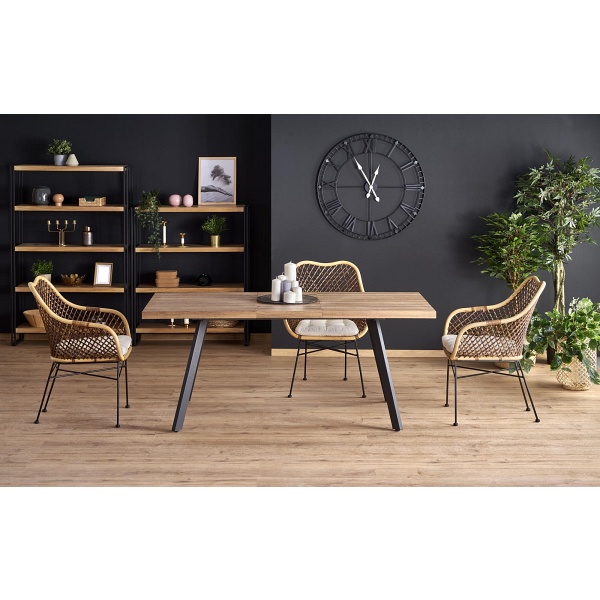 Stół BERLIN rozkładany 160/220 cm, blat - orzechowy, stelaż - czarny - Halmar