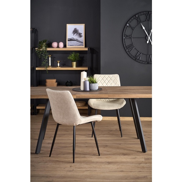 Stół BERLIN rozkładany 160/220 cm, blat - orzechowy, stelaż - czarny - Halmar