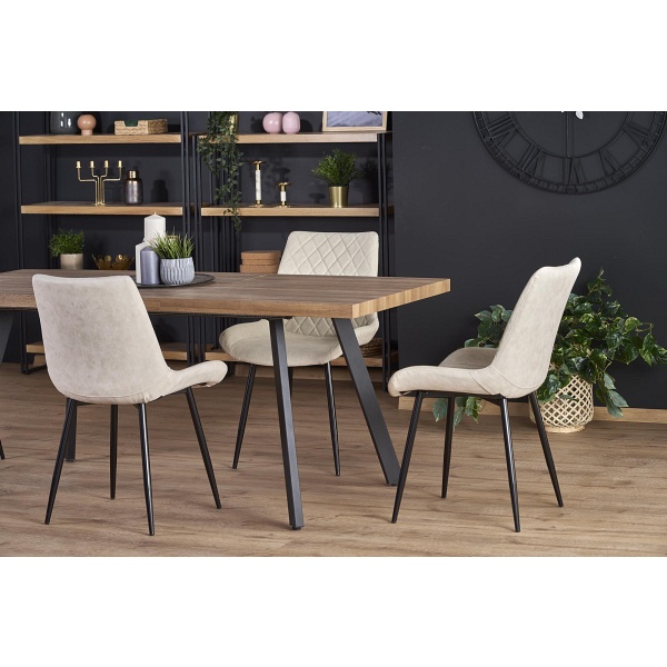 Stół BERLIN rozkładany 160/220 cm, blat - orzechowy, stelaż - czarny - Halmar