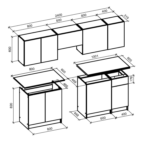 Kuchnia TAMARA 240 zestaw korpus: carbon wood, front: popielaty marmur / czarny - Halmar