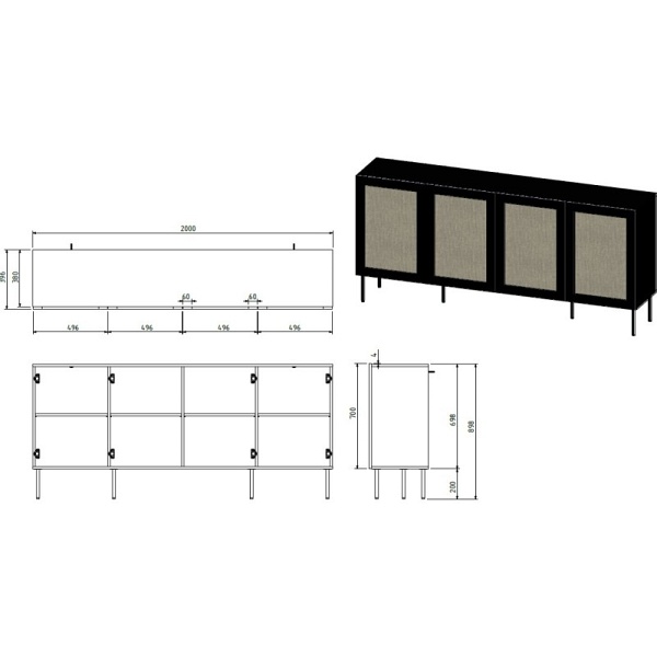 Komoda JUTA 200 czarny mat - Halmar