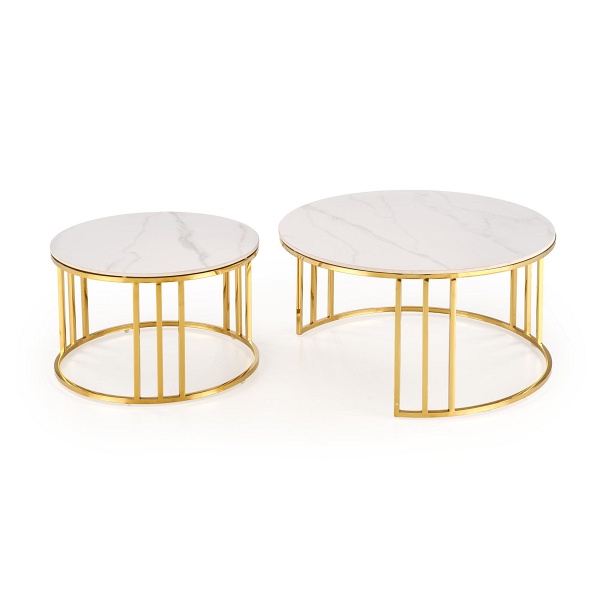 MERCURY 3 zestaw 2 ław, zestaw 2 ław, kolor: biały marmur / złoty - Halmar