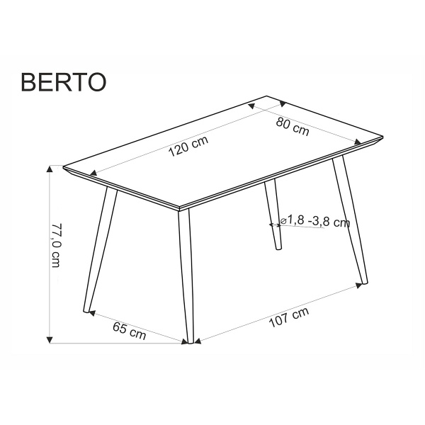 Stół BERTO blat - naturalny, noga - czarny - Halmar