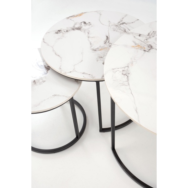 GILDA zestaw 3 ław, biały marmur / czarny - Halmar