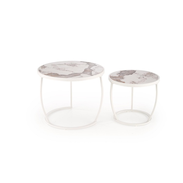 INES zestaw 2 ław, beżowy marmur / biały - Halmar