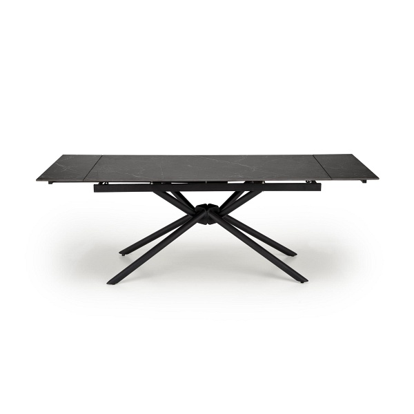Stół VITORINO rozkładany, blat - czarny marmur, nogi - czarny - Halmar