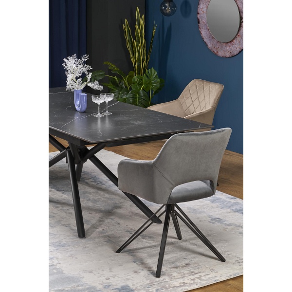 Stół VITORINO rozkładany, blat - czarny marmur, nogi - czarny - Halmar
