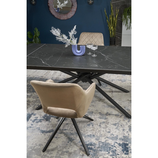 Stół VITORINO rozkładany, blat - czarny marmur, nogi - czarny - Halmar